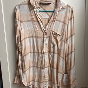 NWT Zara Pink/Cream/Beige Plaid Shirt